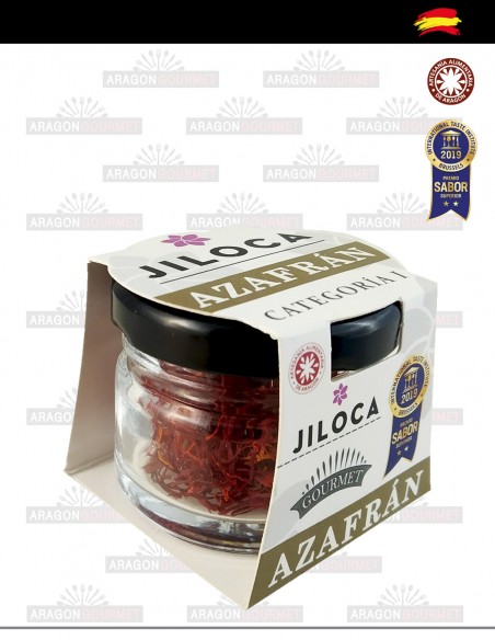 saffron in chopped glass jar left side