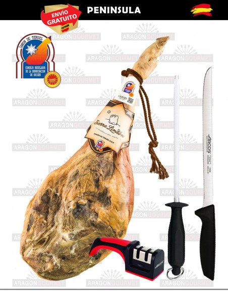 jamón con afilador y cuchillo