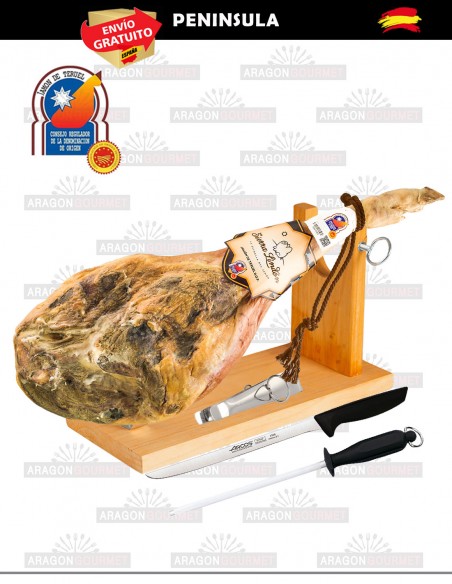 jambon avec support à jambon, pinces et fusil à aiguiser