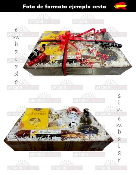 Gourmet Gift Basket with saffron and Arbequina oil lying down